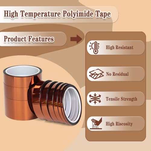 1/8''×33M High Temperature Resistant Polyimide Tape,No Residue Heat Tape