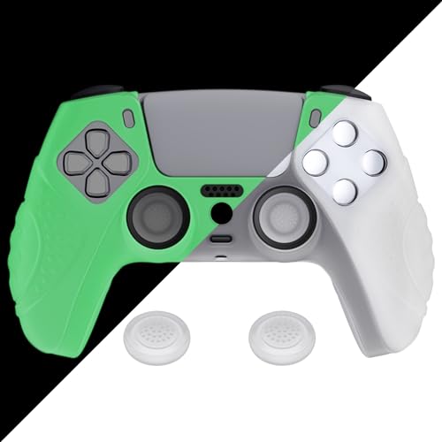 eXtremeRate PlayVital Glow in Dark - Green Guardian Edition Ergonomic Soft Anti-Slip Controller Silicone Case Cover for ps5, Rubber Protector Skins with Joystick Caps for ps5 Controller - color: Glow in Dark Green