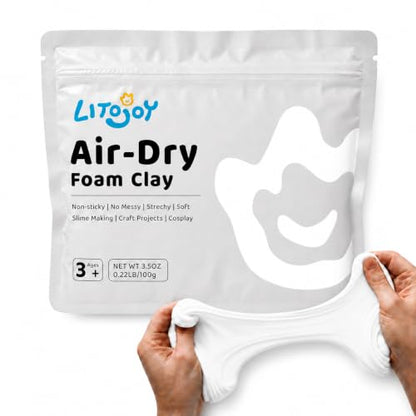 White Air Dry Foam Clay 100g/3.5oz, Soft & Easy to Mold - color: White