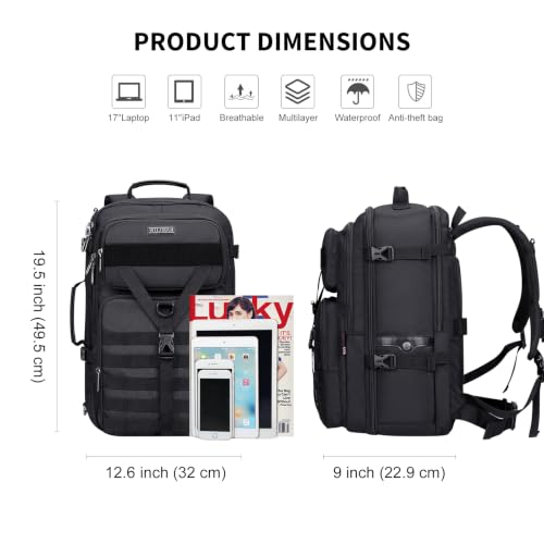 WITZMAN Travel Backpack for Men 40L Convertible Bag Fits 17" Laptop - color: Black