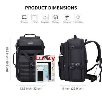 WITZMAN Travel Backpack for Men 40L Convertible Bag Fits 17" Laptop - color: Black