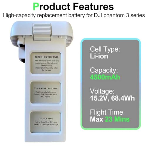Phantom 3 Battery 4500mAh 15.2V Intelligent Flight Replacement Extended Battery, 23-Min Flight Time, for DJI Phantom 3 Pro/Advanced/4K/SE/Standard Drone