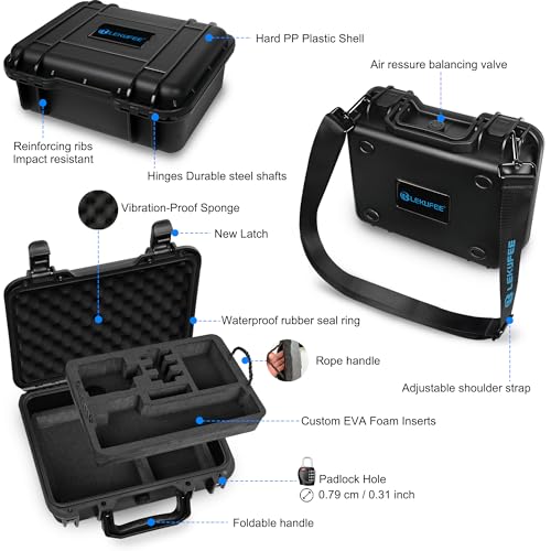 Lekufee Waterproof Hard Case for GoPro MAX 2, GoPro MAX, Action Camera, Battery, GoPro Dual Battery Charger, More Accessories(Case Only)-Black