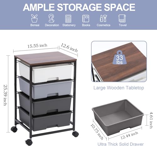 SYKIARIOL Utility Cart with 4 Drawers, Light Grey - color: Light Grey, size: 4 Drawers