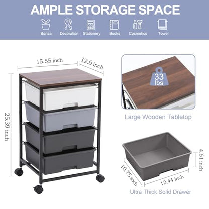 SYKIARIOL Utility Cart with 4 Drawers, Light Grey - color: Light Grey, size: 4 Drawers