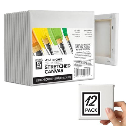 ArtSkills Stretched Canvas for Painting, 4x4 Mini Canvas, 12-Pack Framed - size: 12-Pack 4x4