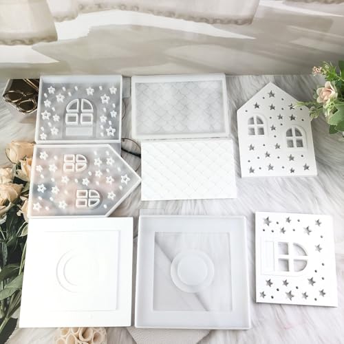 Christmas House Desktop Decoration Epoxy Resin Silicone MoldS0449+S0117-1-4
