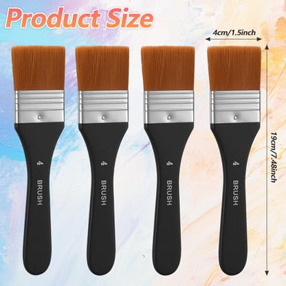 4pcs Flat Paint Brushes for Acrylic Painting, Wide Paint Brushes for Oil Painting, Applying Gesso, Varnish, Watercolor
