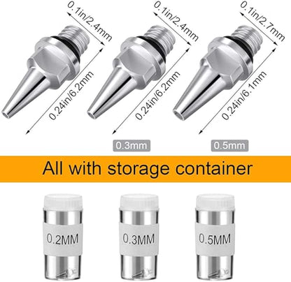 HUBEST 10pc Airbrush Needle Nozzle Kit, 0.2/0.3/0.5mm with Repair Tool - size: KIT1