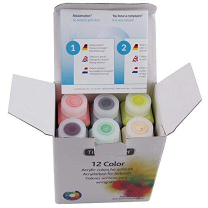 TIMBERTECH Professional Airbrush Paint, 12x30ml airbrush paint set of Acrylic Paint, Quick Drying Water Based, Rich Vivid Colors for Artists, Students, Beginners