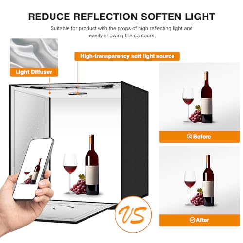 Light Box Photography 20"x20" with 160LED Lights and 4 Color Backdrops Photo Box with Lights, Foldable Light Box with Adjustable Brightness, 3000-6500K Dimmable Portable Picture Box Shooting - size: 20" with 3000-6500K