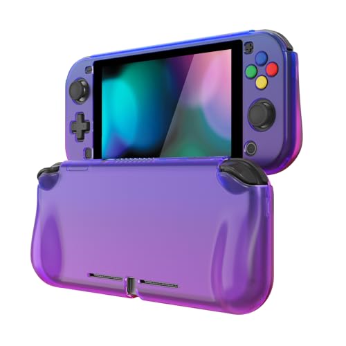 PlayVital ZealProtect Protective Case for Nintendo Switch Lite, Ergonomic Grip Hard Cover - Shock-absorbent Anti-Scratch with Screen Protector & Thumb Grip Button Caps, Gradient Translucent Bluebell - color: Gradient Translucent Bluebell