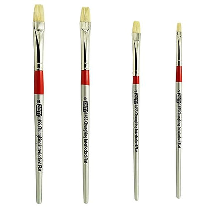 ZEM Brush Chungking Deluxe White Hog Bristle Interlocked Flat Artist Brush Set Sizes 2,4,6,8