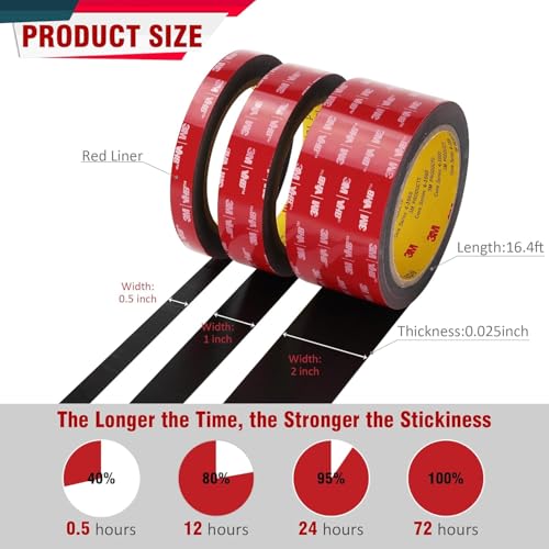 3M 5925 Double Sided Tape, 2 in x 16.4 ft Heavy Duty Foam Tape - size: 2" ×16.4ft