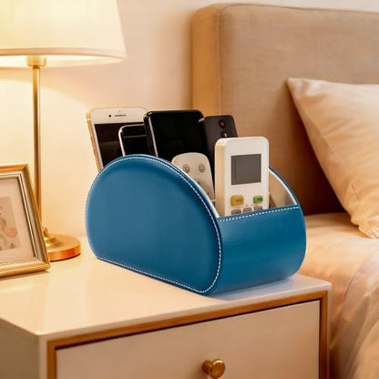 BONNY DODO Remote Control Holders Organizer Box with 5 Compartment PU Leather Multi-functional Office Desk Storage Caddy Store (Pacock blue) - color: Pacock blue