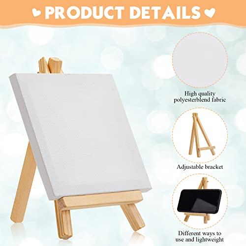 128 Pcs /64 Pack 4 x 4 Inch Mini Canvas and Easel Set Bulk for Paint Party - size: 4 x 4 Inch