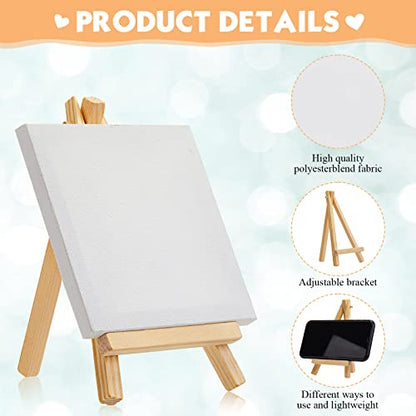 128 Pcs /64 Pack 4 x 4 Inch Mini Canvas and Easel Set Bulk for Paint Party - size: 4 x 4 Inch