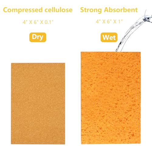 Cellulose Sponges, Large Size 4" x 6" x 1" - Heavy Duty Scrub Kitchen Sponge, Clean Tough Messes Without Scratching Kitchen Cleaning Pads, Pop Up Eco DIY (6 Pack), Yellow - color: Yellow