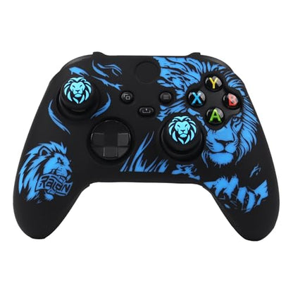 Lion Skin Compatible with Xbox Series X Wireless Controller, RALAN Protector Case， Customised Thumb Grips Cap - color: Lion Black Blue