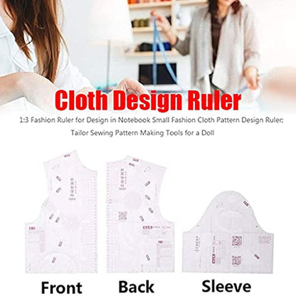 3-Piece Tailor Garment Cloth Sewing Tool Design Ruler Set - French Curve Ruler, Drafting Template 1:1 for Sewing, Measure Dressmaking Pattern