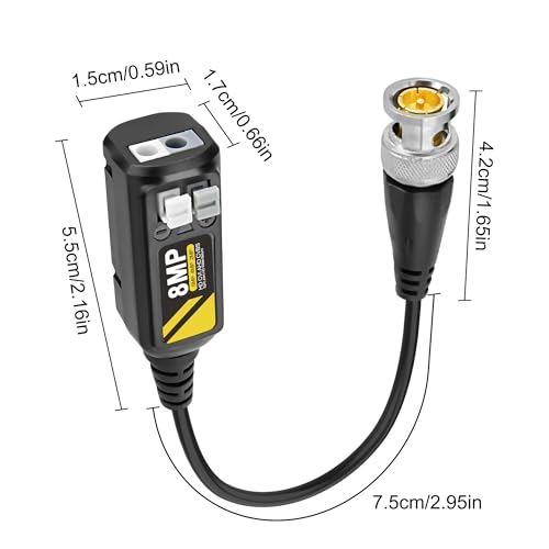 MEIRIYFA 8MP Passive HD BNC Video Balun Connectors Passive AHD/TVI/CVI/CVBS Transceiver Transmitter for 720P/960P/1080P/3MP/4MP/5MP/8MP CCTV Security Cameras - 2 Pairs