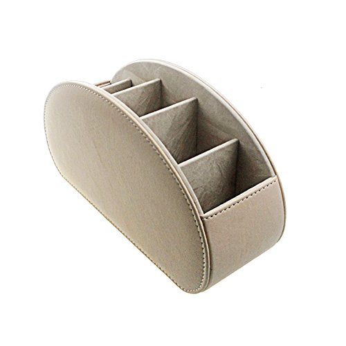 Remote Control Holder Organizer Table Desk Leather Control Storage TV Remote Control Organizer with 5 Spacious Compartments (Beige) - color: Beige