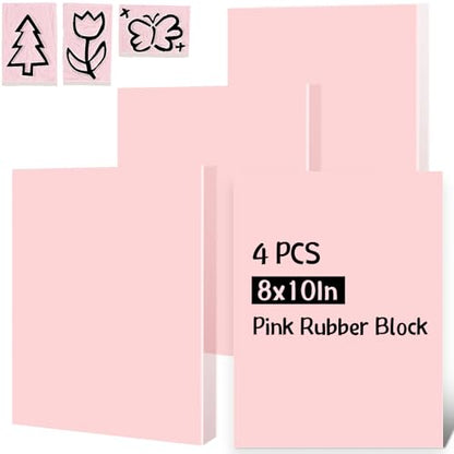 Gilprop 4 Pcs Pink Rubber Block 8 x 10 x 0.25 Inch Linoleum Carving Block