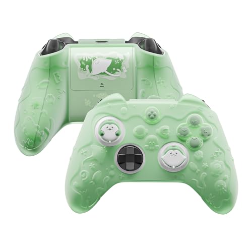 PlayVital for Xbox Series X/S Controller Silicone Cover, Semi-Clear Cute Ocean Whisper Series Silicone Skin for Xbox Core Wireless Controller w/Thumb Grip & Sticker, Full Protection - Pastel Green - color: Pastel Green