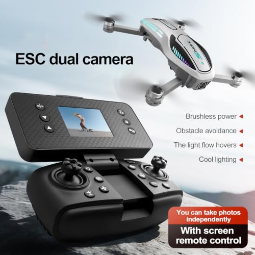 Long Flight FPV Drone with Screen Remote Control, Foldable Dual Camera RC Quadcopter with Electric Adjustable Lens, Optical Flow Hover, Intelligent Obstacle Avoidance, 50X Zoom, Gesture & Face Capture, 2 Batteries Drone for Beginners Adults