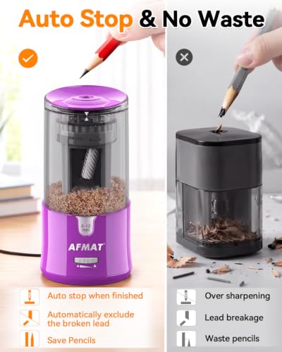 AFMAT Electric Pencil Sharpener, Plug-in Pencil Sharpener for 6-12mm Pencil - color: Purple