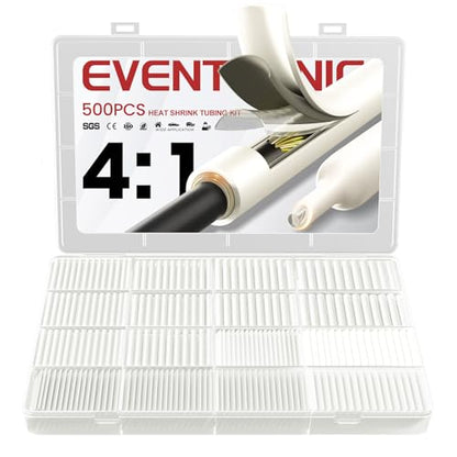 4:1 Heat Shrink Tubing Kit, 500PCS Adhesive Lined Wire Tubing - size: white