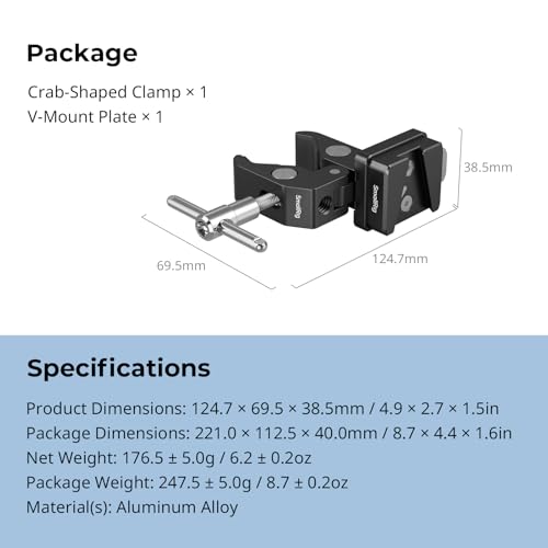 SMALLRIG V Mount Crab-Shaped Clamp for Batteries, 15-40mm Non-Slip Clamp