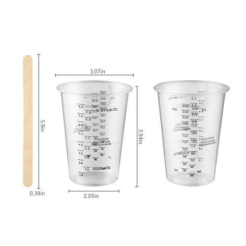 50PCS Resin Epoxy Mixing Cups, DQELFA 8oz Clear Plastic Paint Measuring Cups with 50pcs Wooden Stirring Sticks for Epoxy Resins, Mixing Paint, Pigments, Resins