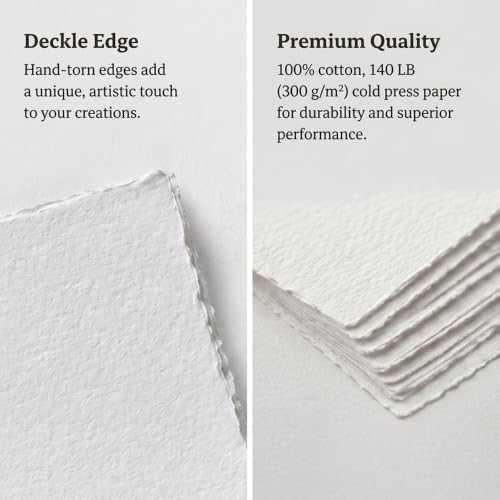 Deckle Edge Watercolor Paper, 100% Cotton, 140 LB, 300 g/m², 30 Sheets - size: 5" X 7"