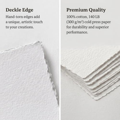 Deckle Edge Watercolor Paper, 100% Cotton, 140 LB, 300 g/m², 30 Sheets - size: 5" X 7"