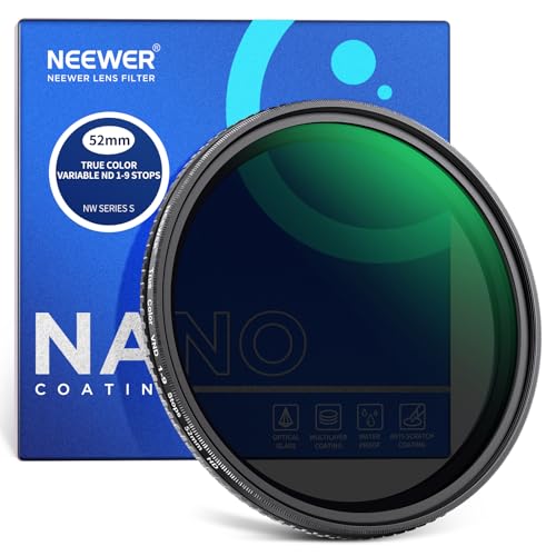 NEEWER 52mm True Colors Variable ND Filter, ND2-ND400, Hard Stops Adjustable Neutral Density VND Filter with Multi Coated HD Optical Glass/Aluminum Frame/Water Repellent/Scratch Resistant - size: 52mm