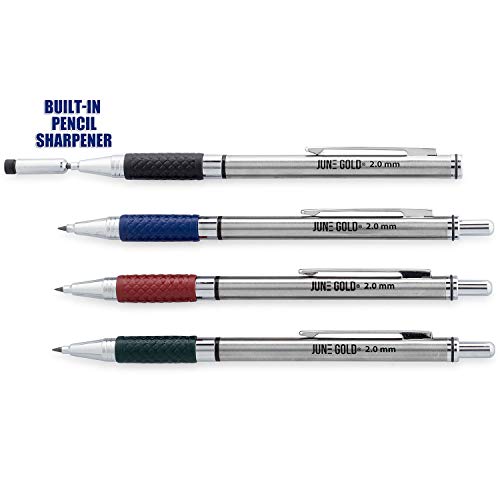 June Gold 4 Mechanical Pencils, 2.0 mm, 108 Refills, 2 Sharpeners,2 Erasers