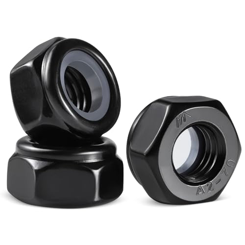 100Pcs M6-1 Lock Nuts, Nylon Insert Locknuts 304 Stainless Steel A2-70 Black Zinc Plated Self-Locking Nuts, Coarse Thread Hex Nylock Nut - size: M6-1