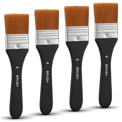 4pcs Flat Paint Brushes for Acrylic Painting, Wide Paint Brushes for Oil Painting, Applying Gesso, Varnish, Watercolor