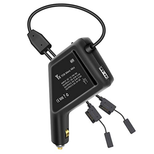 Hanatora Battery Car Charger for DJI Mavic Mini(1st Generation),Triple Output (2 x Battery+USB),Multi Rapid Drone Charging Hub