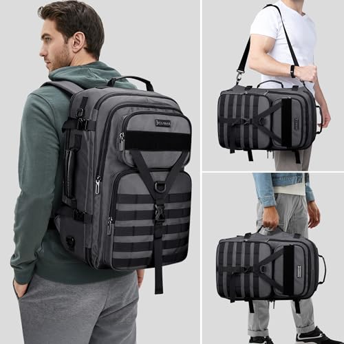 WITZMAN Travel Backpack for Men 40L Convertible Bag Fits 17" Laptop - color: Silvery Grey