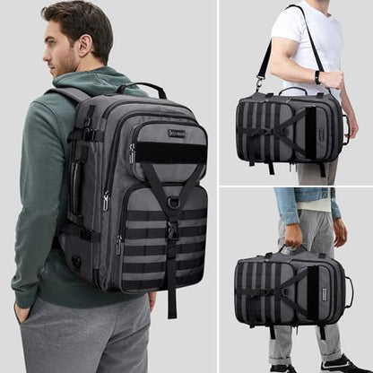 WITZMAN Travel Backpack for Men 40L Convertible Bag Fits 17" Laptop - color: Silvery Grey