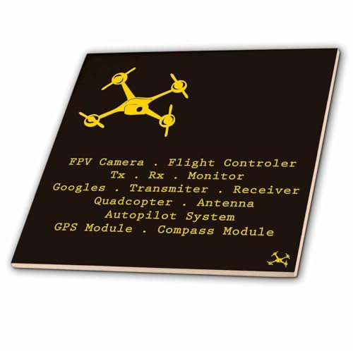 3dRose Black and Yellow Drone with DIY Accelerometer Gyroscope Brushless Motor GPS 4 Inch Ceramic Tile