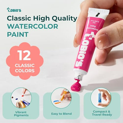 Tobios Watercolor Tubes – 12 Color Paint Refill Set, Student-Grade Travel