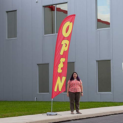 Vispronet - Open Feather Flag Kits - 13.5ft Flag Complete with Pole Set, Cross Base and Weight Bag (Red) Businesses, Storefronts, Sales - Printed in The USA - color: Red, size: Basic/Cross Base + Weight Bag