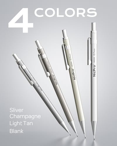 Nicpro 4 Pack Mechanical Pencil 0.7mm, MB1000 Metal Mechanical Pencil Set - style: 4 Pack （0.7mm）