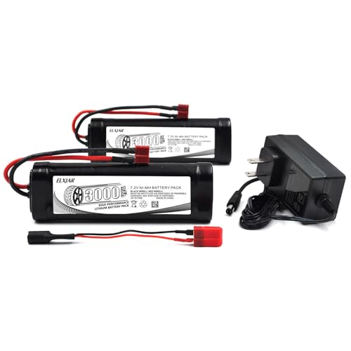 (2-Pack) 7.2V 3000mAh Ni-MH Battery with Connector for RC Vehicles - color: 7.2V 3000mAh T-Plug