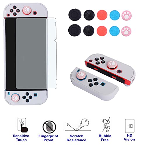 Dockable Case for Nintendo Switch - COMCOOL 3 in 1 Protective Cover Case for Nintendo Switch and Joy-Con Controller with Screen Protector and Thumb grips - Stone - color: Stone