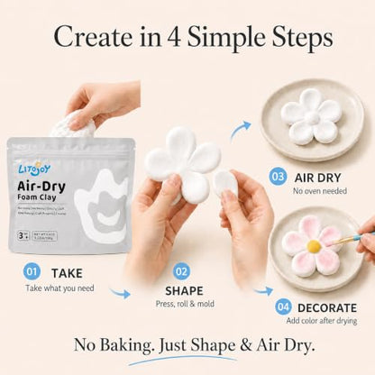 White Air Dry Foam Clay 100g/3.5oz, Soft & Easy to Mold - color: White