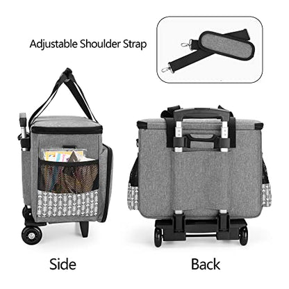 Yarwo Upgraded Rolling Craft Bag with Detachable Trolley and Multi-Pockets - color: Gray with Arrow